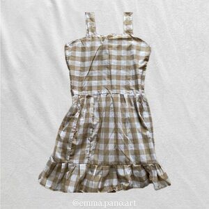 Tan and White gingham Checkered Dress
